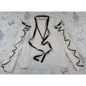 Alexis White and Black Ruffle Trim Blouse